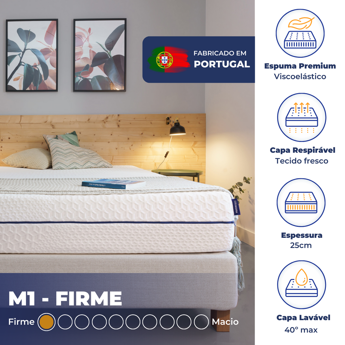 Colchão M1 | Firme | Para quem dorme Barriga p/Baixo ou Costas + Oferta Protetor Colchão