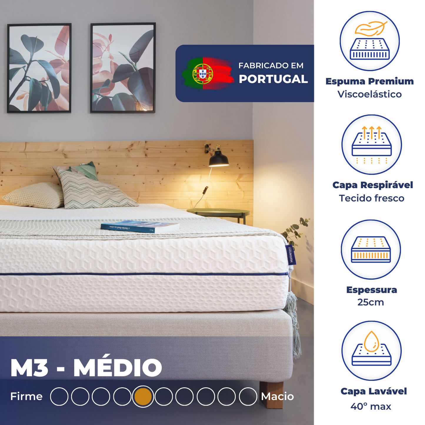 Colchão M3 | Firmeza Intermédia + Oferta Protetor Colchão